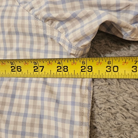 Poncho Western Button Down Fishing Shirt 3XL Blue White Brown Plaid Long Sleeve - Picture 8 of 8